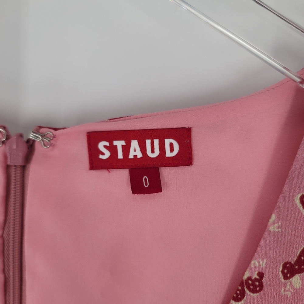 Staud Lara Dress Blush Pink Red Mushroom Print Size 0 NEW - Picture 4 of 11